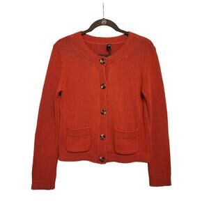 Talbots Cardigan Orange Red Knit Coastal Grandma Mercerized Cotton Small 622